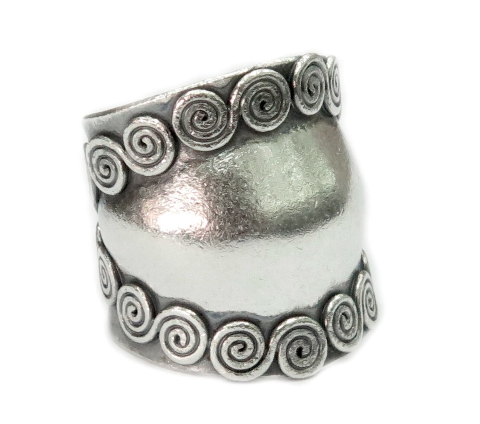 Ethnic Tribal Handmade Sterling Silver Wide Convex Band Ring With ...