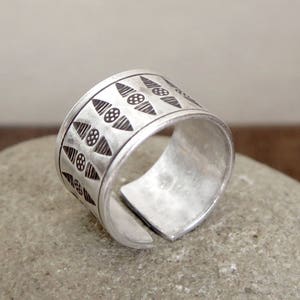 Sterling Silver Wide Band Ring, Boho Tribal Women or Men Handmade Ring ...