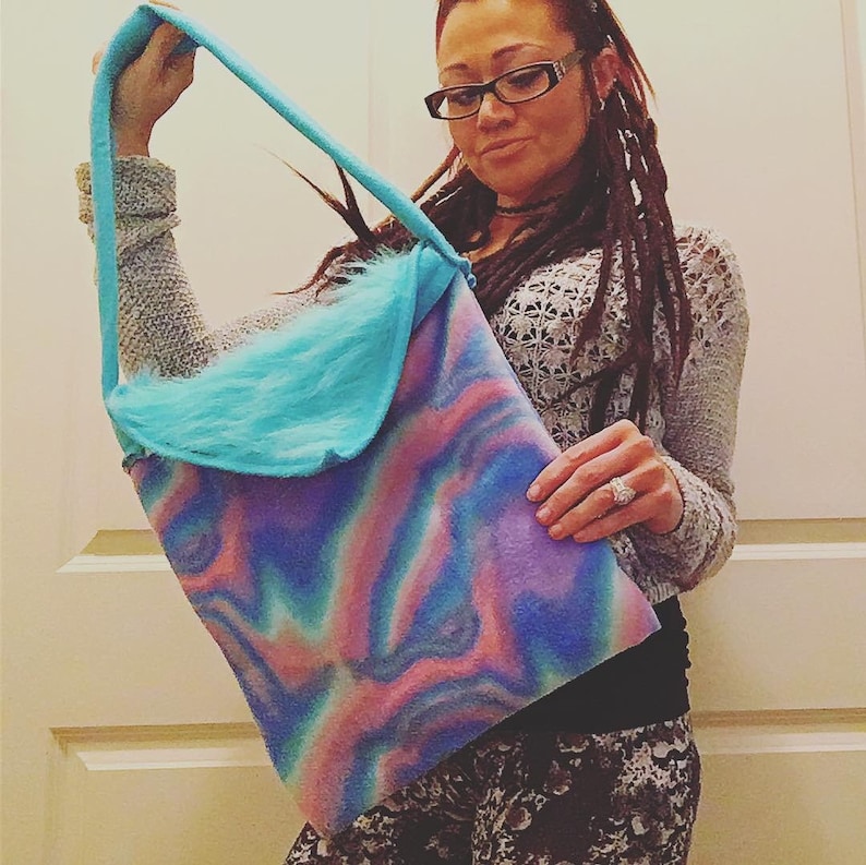 Handmade OOAK Hippie Gypsy bag purse handbag tote shopping boho chic funky yoga fashion bohemian psychedelic Native American fuzzy tye dye