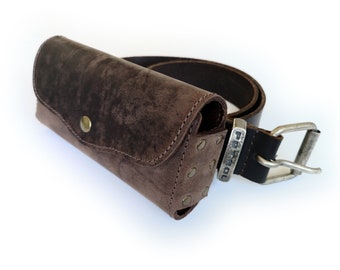 Funda de cuero genuino Crazy Horse para cinturón de gafas, ideal para senderismo, camping, correr y viajar.