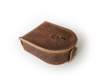 Estuche para Airpods de Apple, hecho a mano en cuero genuino de vaca Crazy Horse, soporte para cables y auriculares, monedero clásico.