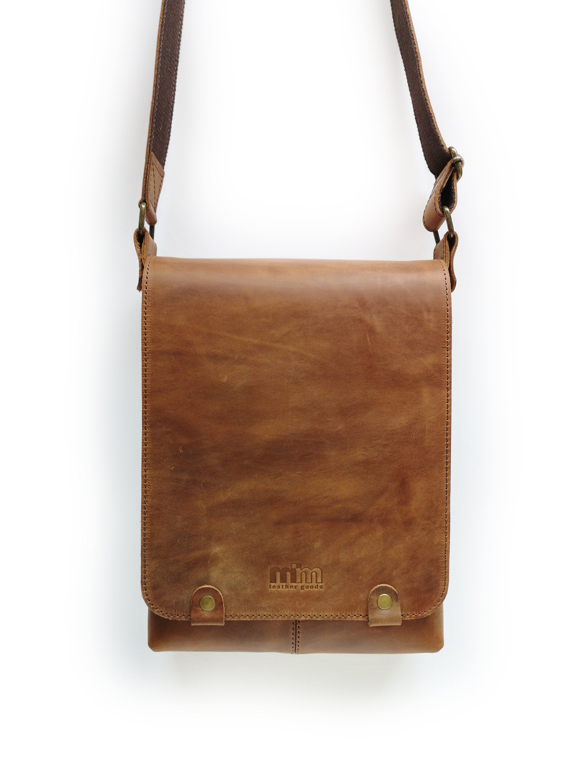 A4 Size Distressed Crazy Horse Genuine Cow Leather Messenger