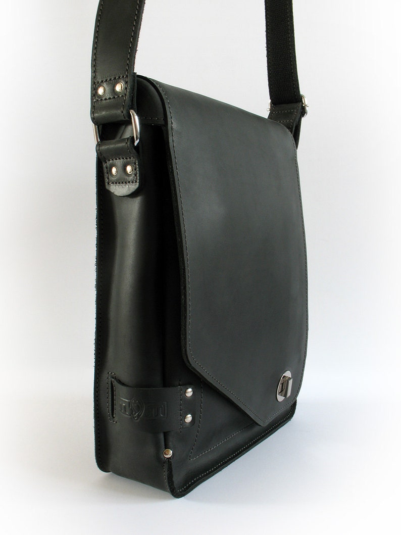 A4 Size Black Crazy Horse Cow Leather Messenger Bag With Etsy