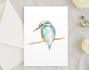 Kingfisher Watercolor Notecard | British Bird Greetings Card
