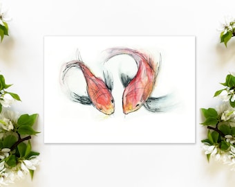 Koi Carp Card | Watercolor Fish Art | Embossed Card Stock