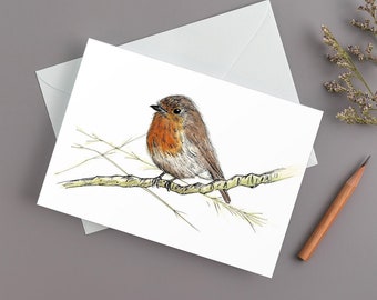 Robin card | Robin greeting card | Robin notecard | Robin blank card | Robin print | British bird | Robin art | Robin watercolour | Morvenna