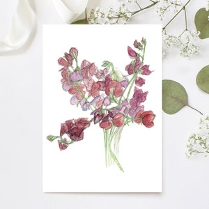 Sweetpeas card | Sweetpea artwork | Sweetpea flowers | Floral card | Watercolour sweetpeas | Bouquet | Flower card | Summer flowers|Morvenna