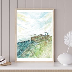 North Berwick A4 Print | Scottish coastal landscape art | Seascape art | North Berwick Coastline | Watercolour art | Coastal print |Morvenna