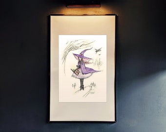 Impression A4 de sorcière ensorcelée | Encre et aquarelle en édition limitée