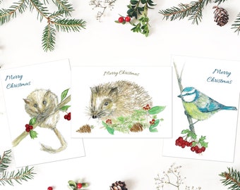 Christmas mix 'n' match cards | 6 x A6 Christmas Cards | Christmas Robin | Mouse | Wee Birdie | Hedgehog | Dormouse | Baubles | Bluetit bird