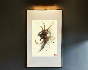 Phoenix Rising Art Print | Watercolor Painting on Textured Card
