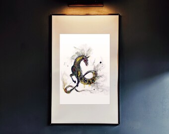 Impresión artística de Kelpie / Espíritu del caballo del folclore escocés, acuarela