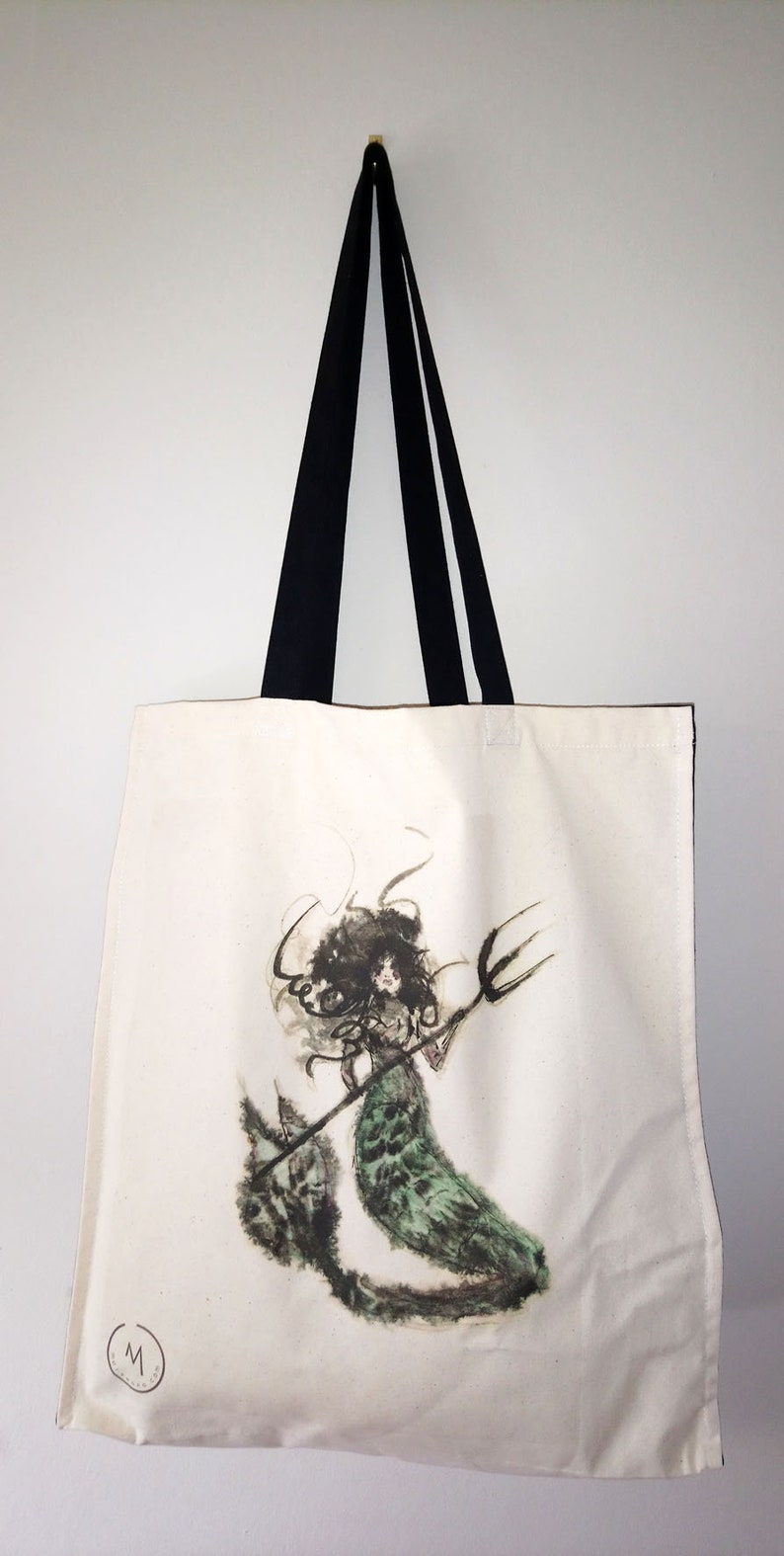 Tote Bag Mermaid Bag, Mermaid Shopper, Mermaid Canvas Bag, Vintage Mermaid, Shoulder Bag, Shopping Bag Mermaid Siren Bag Morvenna image 3