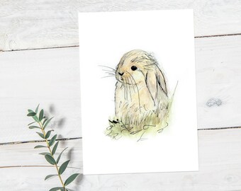 Easter Bunny Watercolour Card | Embossed Rabbit Notecard