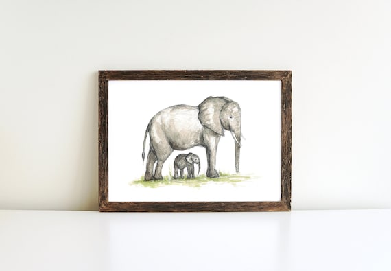 象の家族の水彩画｜母子のサファリアート - Etsy 日本