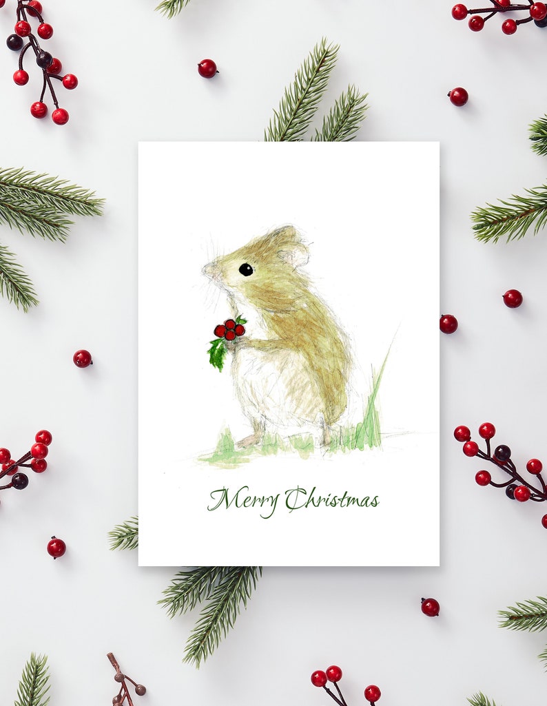 Christmas A6 'Wee Mouse' card Mouse Christmas card Cute mouse Holiday card Woodland Christmas Merry Christmas Mouse XmasMorvenna image 1