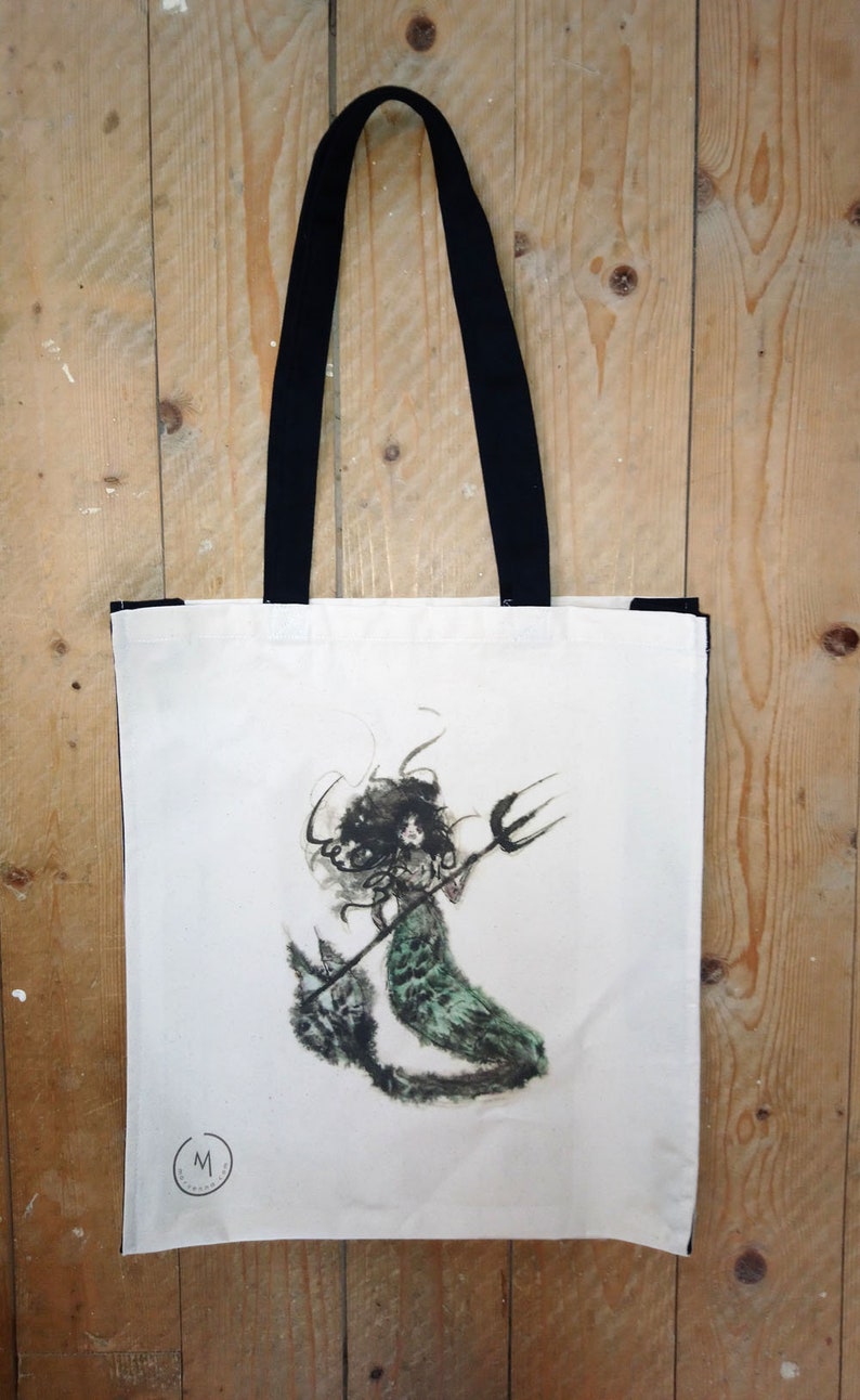 Tote Bag Mermaid Bag, Mermaid Shopper, Mermaid Canvas Bag, Vintage Mermaid, Shoulder Bag, Shopping Bag Mermaid Siren Bag Morvenna image 2