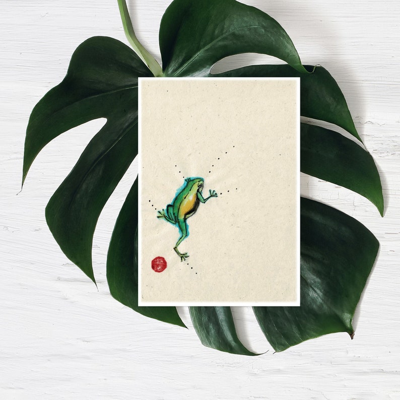 Frog card Tropical frog card Frog design Frog lover Amphibian Card Jumping Frog Card for him Card for her Frog art Morvenna image 1