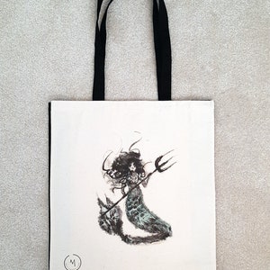 Tote Bag Mermaid Bag, Mermaid Shopper, Mermaid Canvas Bag, Vintage Mermaid, Shoulder Bag, Shopping Bag Mermaid Siren Bag Morvenna image 1