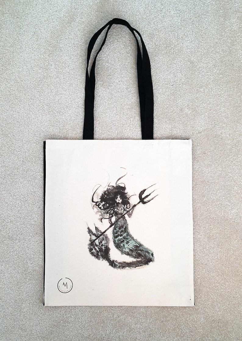 Tote Bag Mermaid Bag, Mermaid Shopper, Mermaid Canvas Bag, Vintage Mermaid, Shoulder Bag, Shopping Bag Mermaid Siren Bag Morvenna image 1