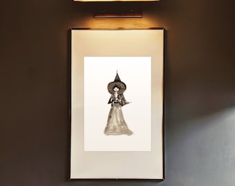Lámina de bruja profetizando / Arte mural gótico (A4)