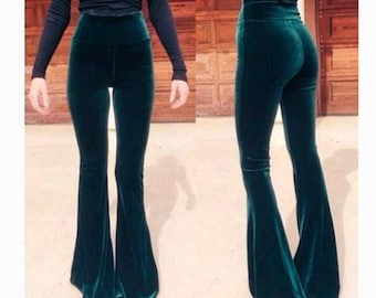 Stretchy, Velvet Bell Bottoms in Dark Teal, Size 4