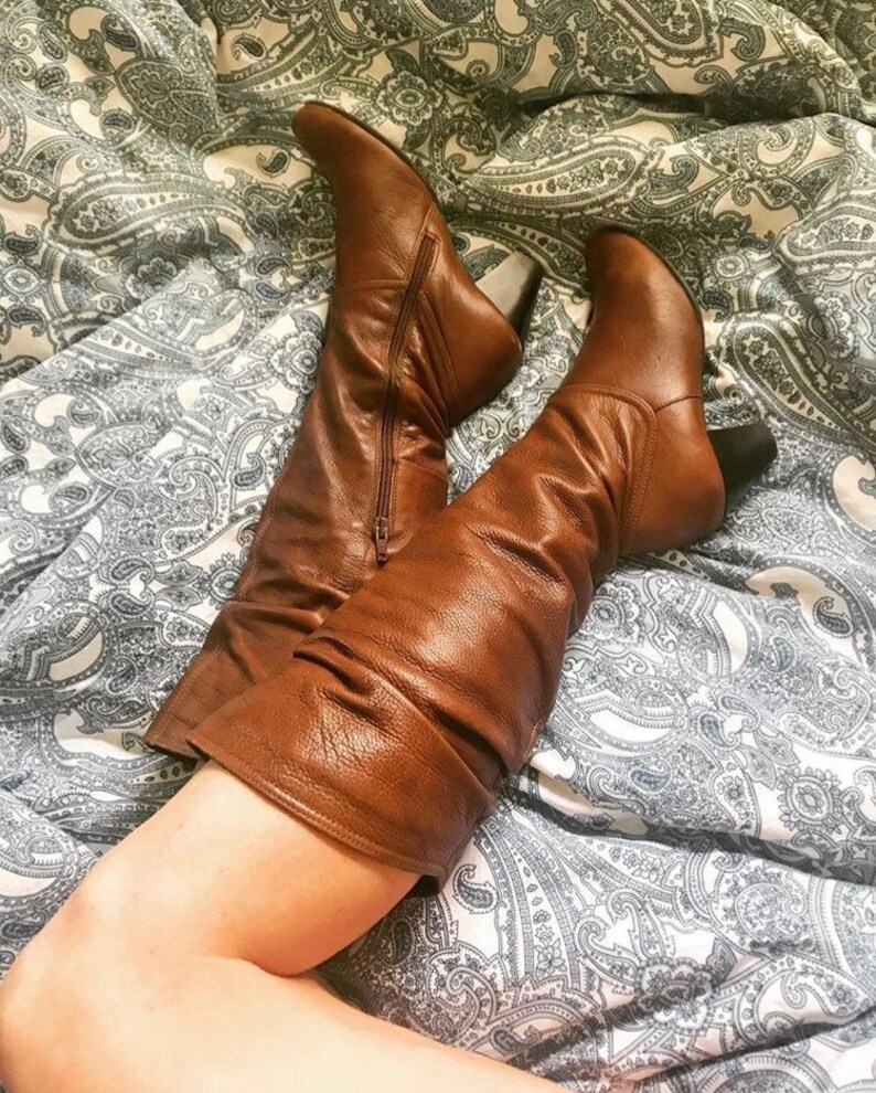 1970s Boho Boots Us Size 6 5 Eu 36 Brown Midcalf Faux Image 0