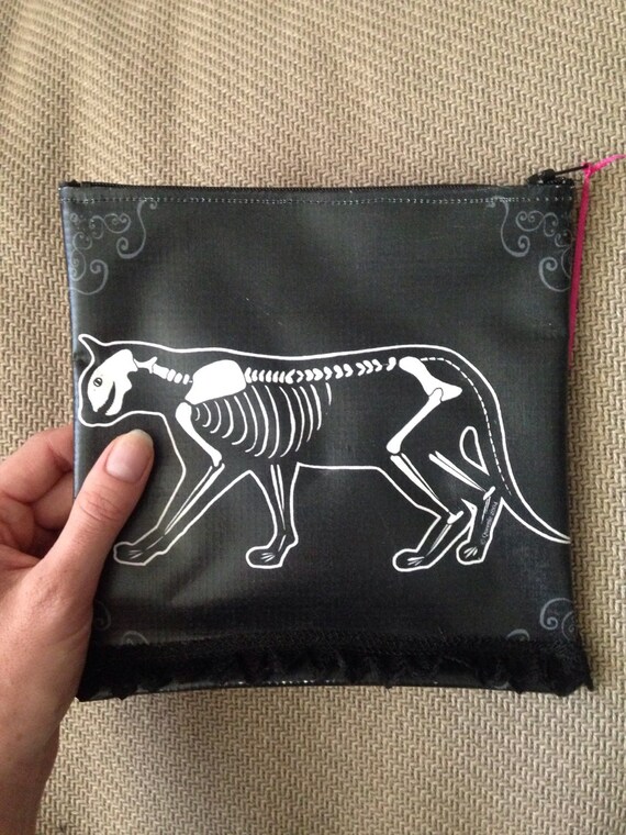 Black Cat Skeleton Bag ~ Cosmetic Bag, trinket bag