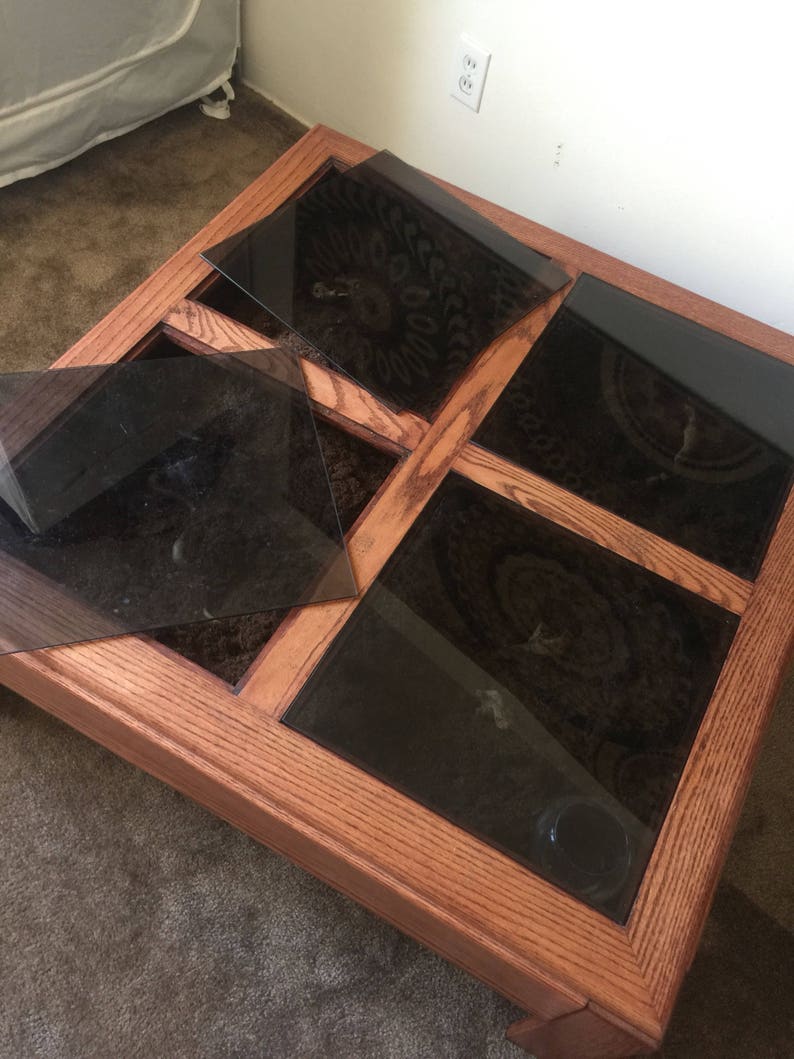 Upcycled Terrarium Coffee Table Light up Reptile Home Zen Garden Solid Red Oak Wood Tank for