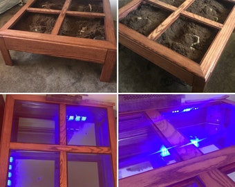 Terrarium Coffee Table Light Up Reptile Home Zen Garden ~ Solid Red Oak Wood Tank for Snakes, Tarantula, Spider, Scorpion, Sand Boa, Lizard