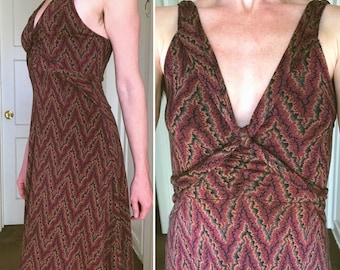 Free People Red Zigzag V-Neck Summer Dress (Fits S-M)