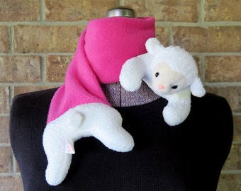 Fleece Lamb Scarf, Recycled Clothing, Ty Beanie Babies, Girls Winter Scarf, Little Girl Gift, Toddler Gift, Stuffed Animal Scarf, Plush Lamb