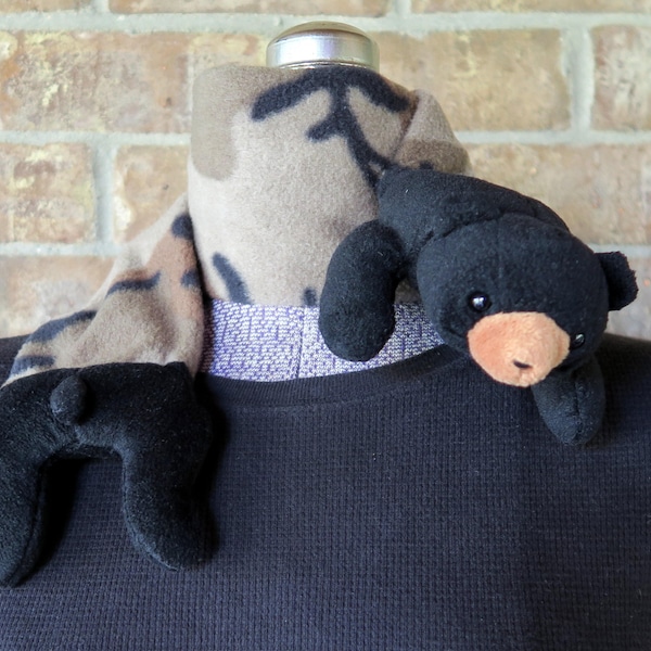 Blackie Beanie Baby Camouflage Fleece Scarf Plush Stuffed Bear Up-cycled Re-purposed Toy Clothing Little Boy Toddler Boy Stocking Stuffer
