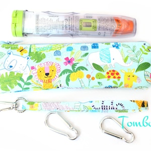 Insulated Single or Double Epipen bag, Australian made,  cotton Drill – Jungle Blue  (Flat shape)