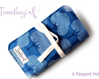 Titulaire de passeport familial, accessoire de voyage, couverture de passeport 2, 4, 6 ou 8 Titulaire de passeport fabriqué en Australie, arbre bleu biologique, bleu marine et bleu