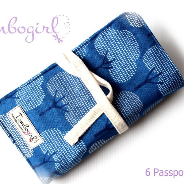 Family Passport Holder, Travel Accessory, Passport Cover 2, 4, 6 or 8 Passport Holder  Australian made,  organic Blue Tree, Navy Blue & Blue