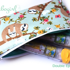 Insulated Double Epipen bag, Australian made,  Cotton Drill – Sloth (Flat shape)