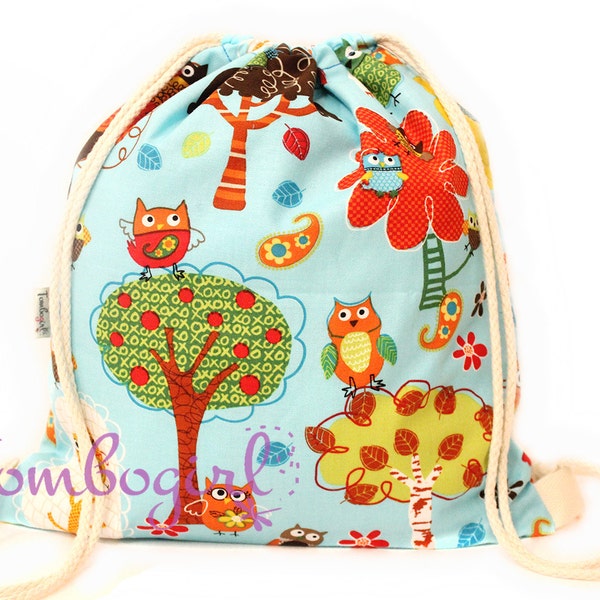Swim Bag, Child Care, Day Care, Waterproof Drawstring Backpack, Wet Bag, Art Smock Carry Bag, Australian made, birthday gift – Blue Owl