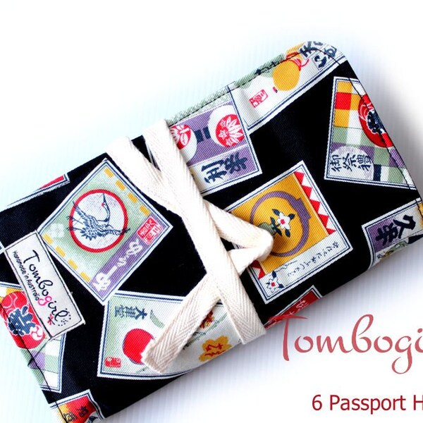 Family Passport Holder, Travel Accessory, Passport Cover 4, 6 or 8 Passport Holder Australian made Japanese Matsuri Festival, violet & Black
