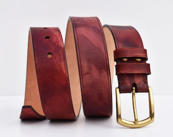 Ceinture en cuir tanné végétal | Ceinture en cuir teintée et peinte à la main | Ceinture en cuir pour hommes | Ceinture en cuir pleine fleur | Cadeau pour lui