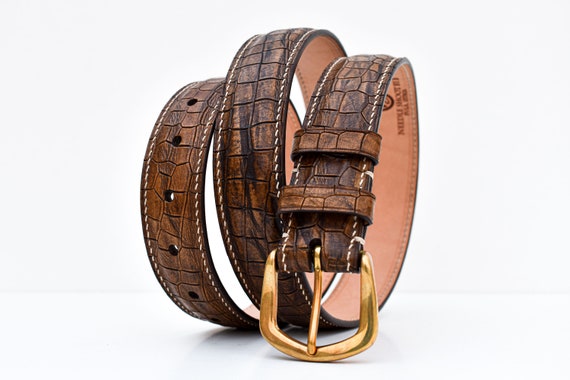 Hand-stitched Italian Leather Belt – Custom Made, Brass  display picture 1
