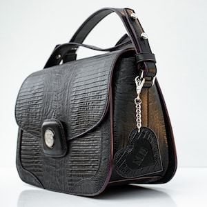 Custom Made to Order Leather Bag | Made to Order Leather Purse | Hand-stitched Leather Handbag | Alligator Print Leather Shoulder Bag
