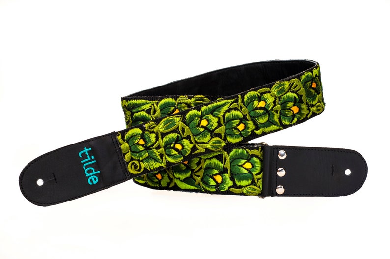 Leather Guitar Strap Green Guitar Strap Gift Guitarist Etsy