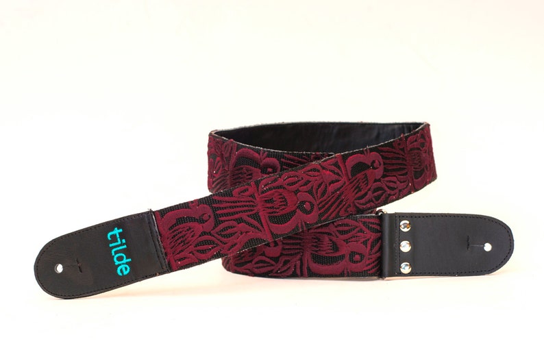 Leather Embroidered Guitar Strap Acoustic Guitar Strap Etsy