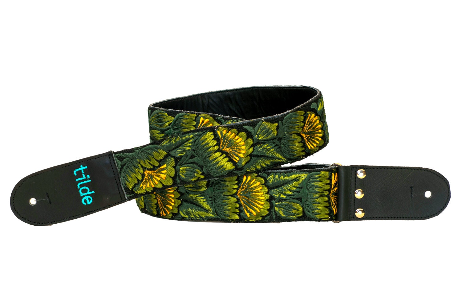 Leather Guitar Strap Green Guitar Strap Acoustic Guitar Etsy