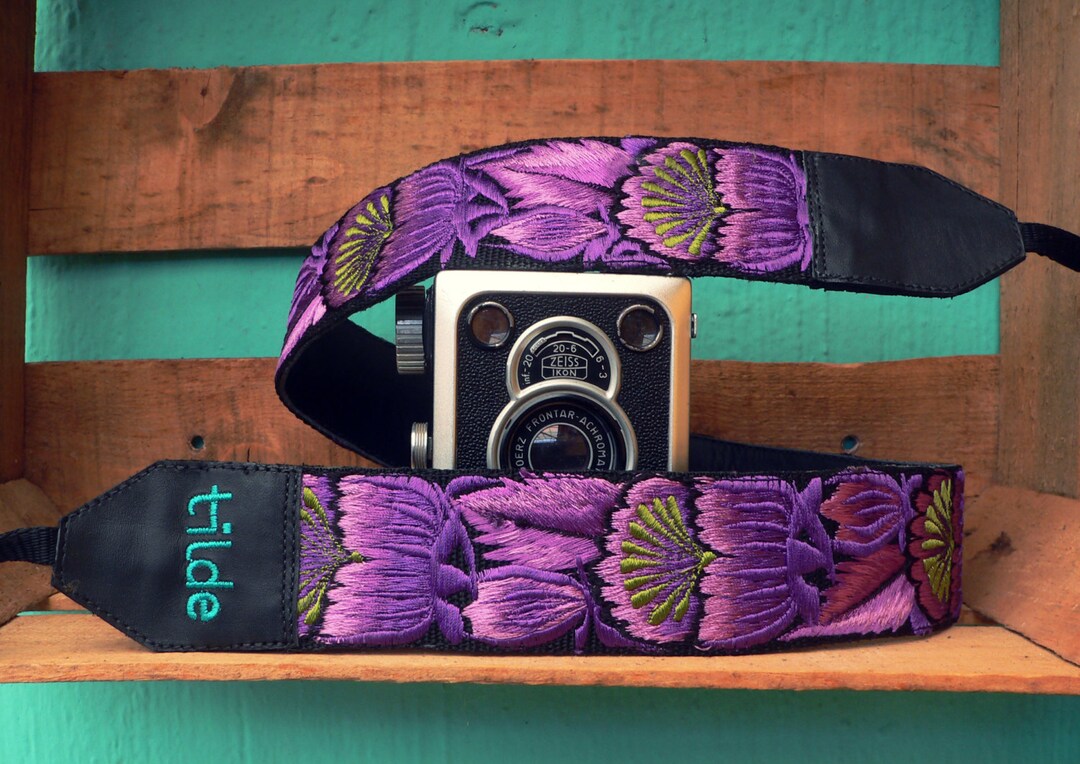 Leather Camera Strap, Gift Photographer, DSLR Camera Strap, Purple
