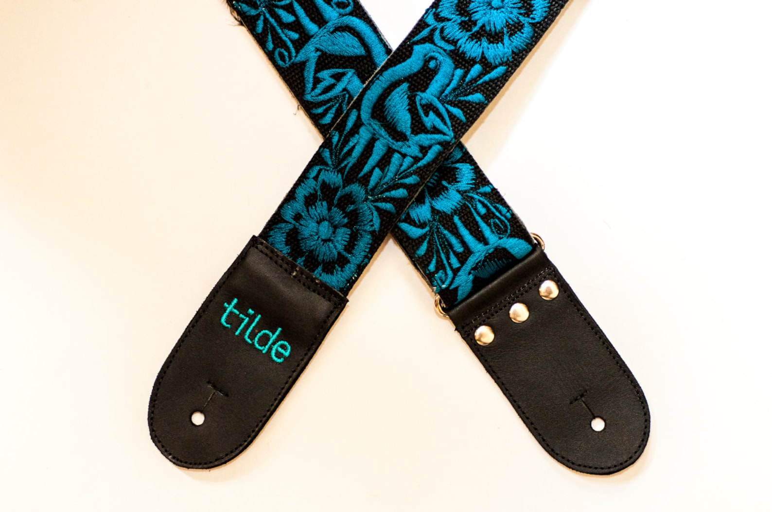 Leather Embroidered Guitar Strap Floral Guitar Strap Woven Etsy