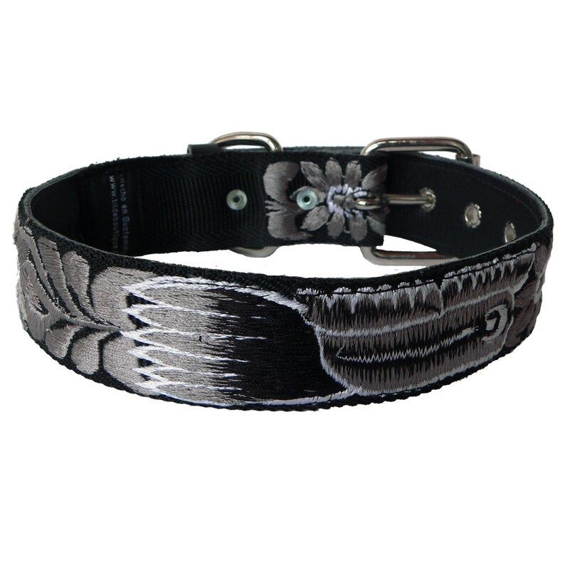 Leather Dog Collar Black Grey Dog Collar Birds Dog Collar Etsy