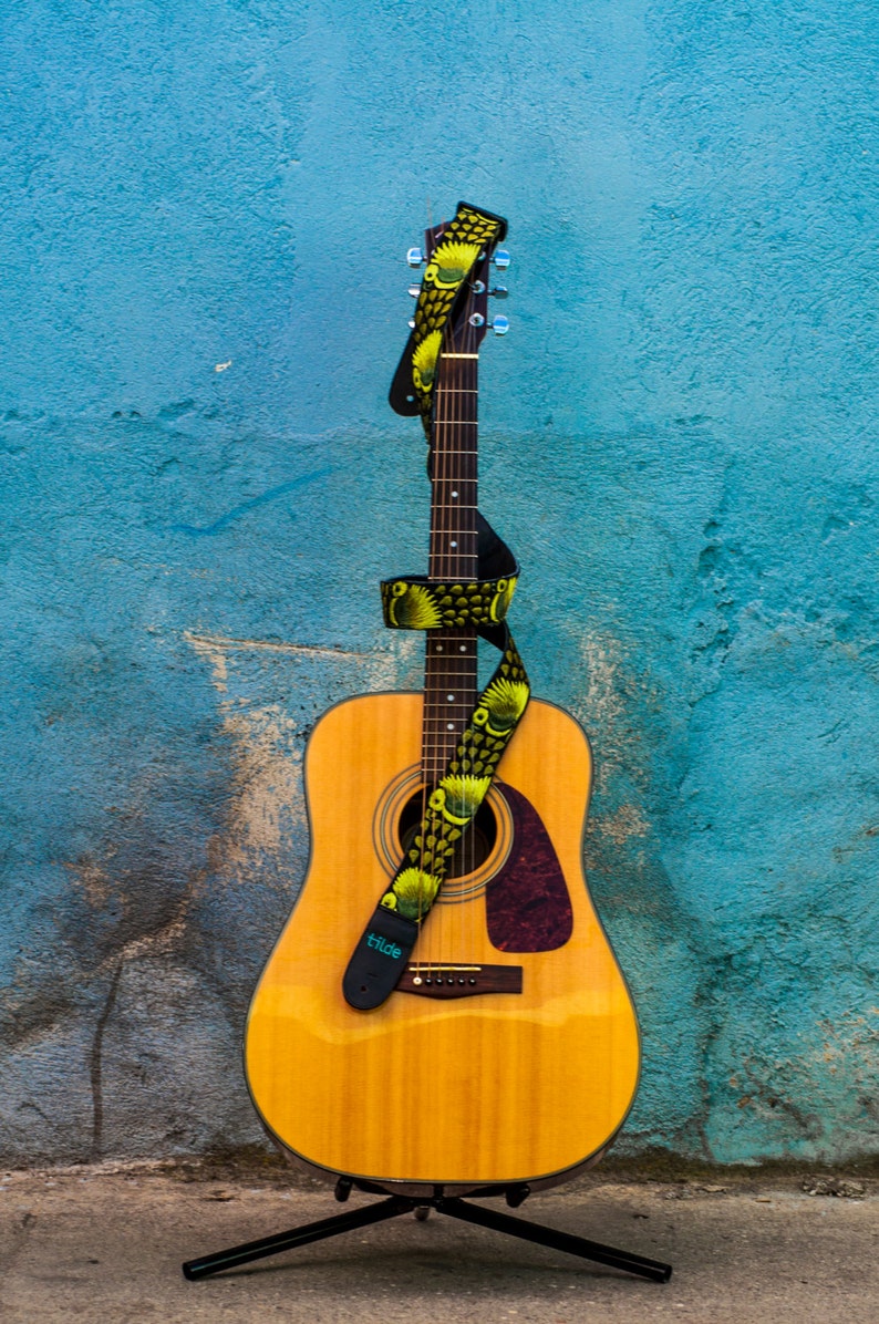 Leather Guitar Strap Acoustic Guitar Strap Green Guitar Etsy