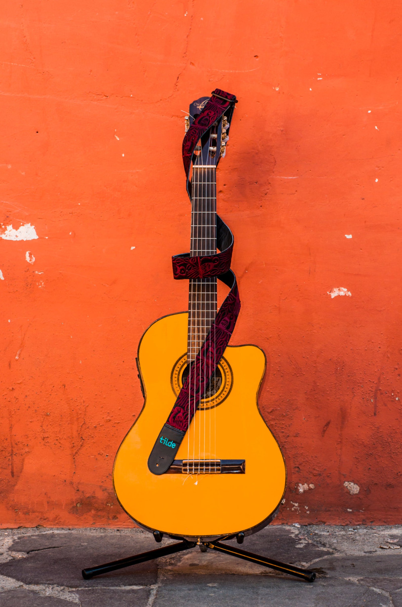 Leather Embroidered Guitar Strap Acoustic Guitar Strap Etsy